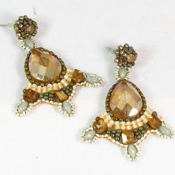 Amber crystal and glass earrings - Picture 4 of 4